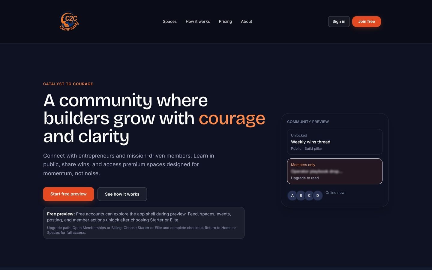C2C Community screen