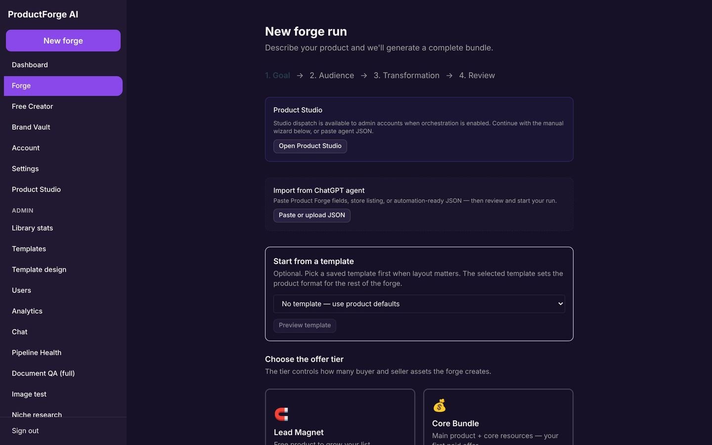 ProductForge AI screen