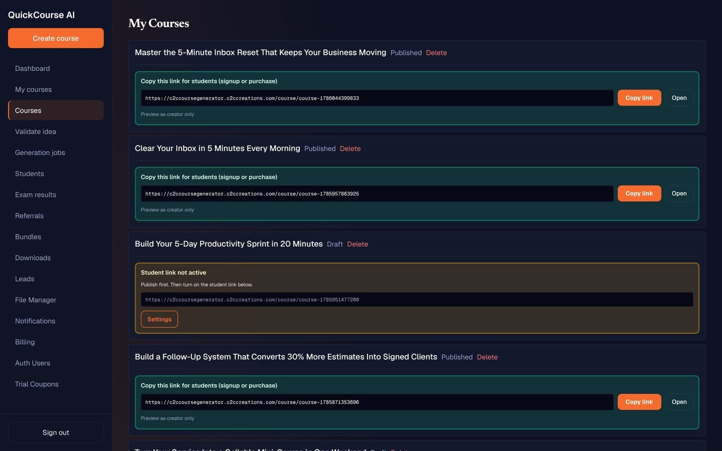 QuickCourse AI screen